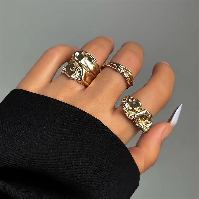 Women's 3Pcs/Set Trendy Irregular Metal Rings
