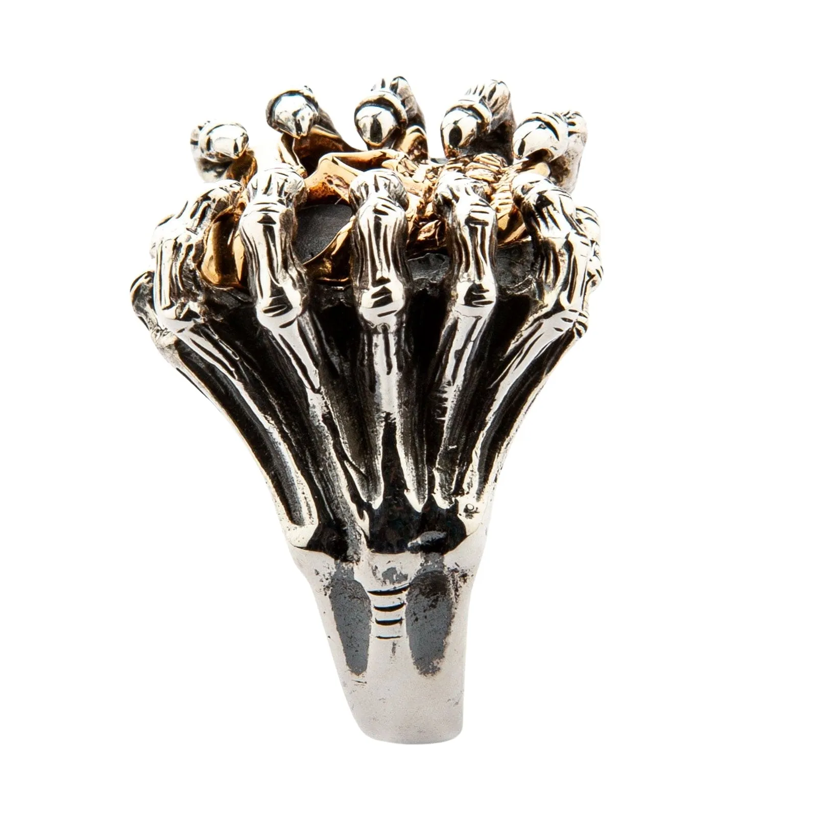 Yellow Gold Spider Skull Sterling Silver Ring