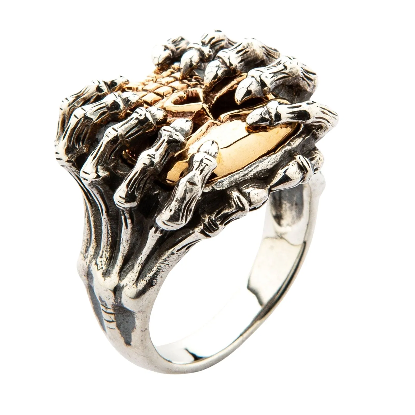 Yellow Gold Spider Skull Sterling Silver Ring