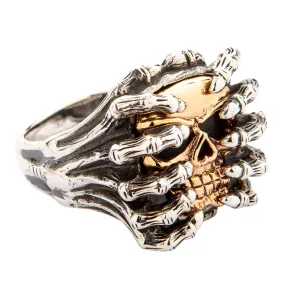 Yellow Gold Spider Skull Sterling Silver Ring