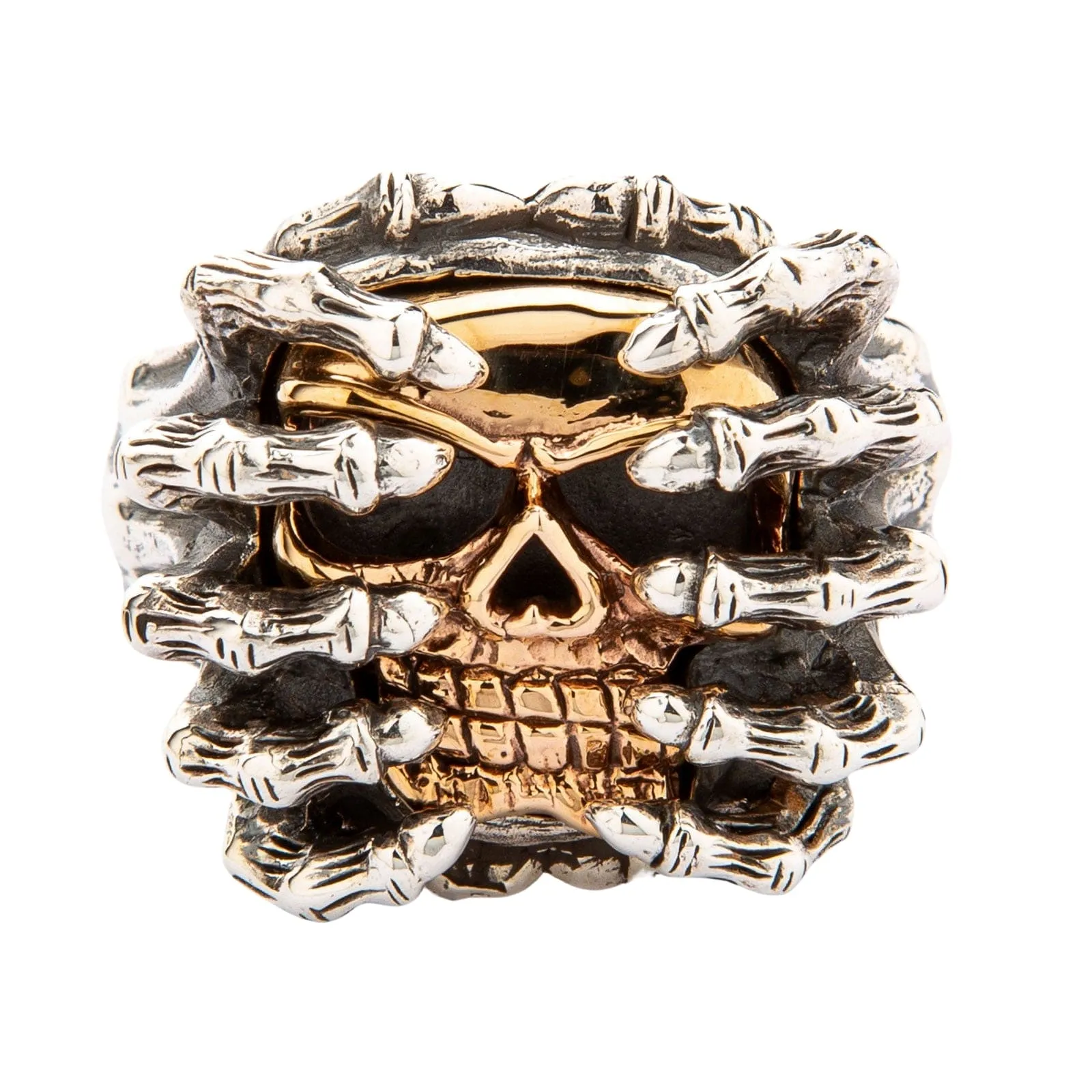 Yellow Gold Spider Skull Sterling Silver Ring