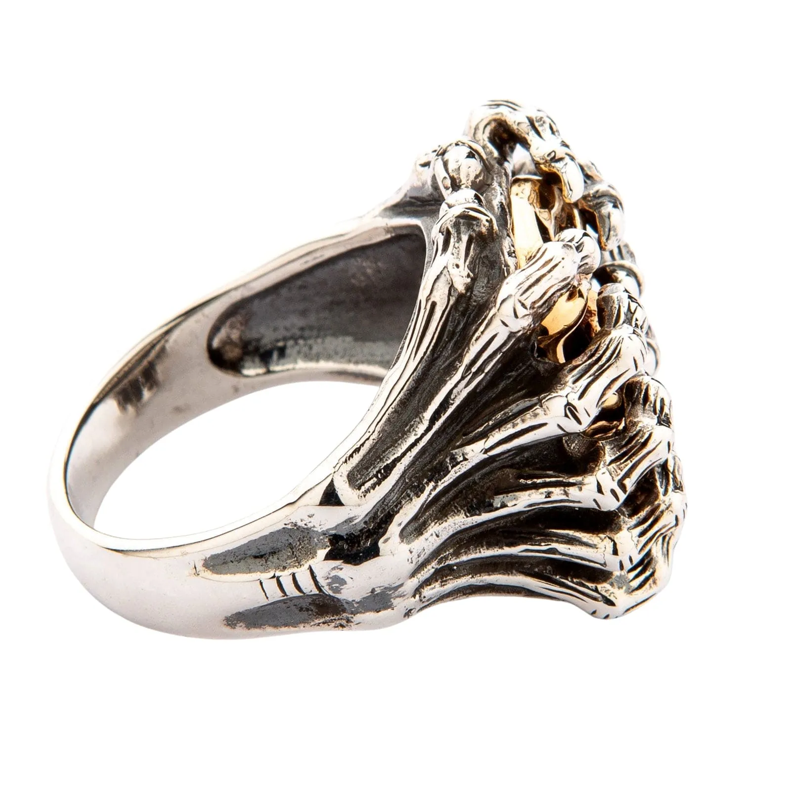 Yellow Gold Spider Skull Sterling Silver Ring