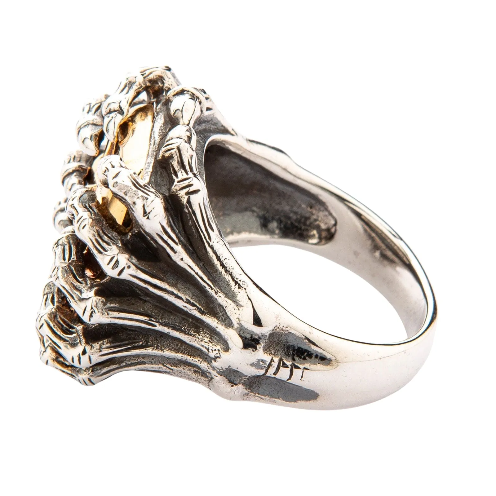 Yellow Gold Spider Skull Sterling Silver Ring