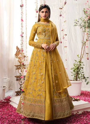 Yellow Heavy Embroidered Designer Kalidar Anarkali Suit
