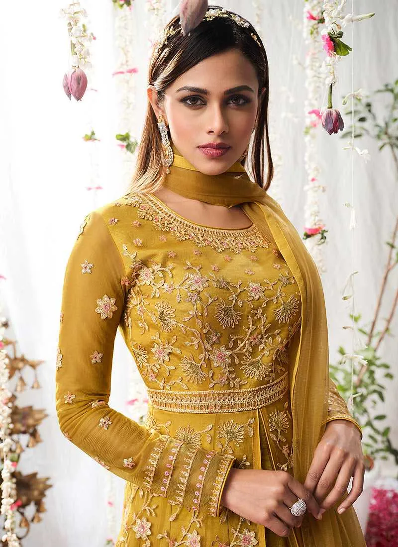 Yellow Heavy Embroidered Designer Kalidar Anarkali Suit