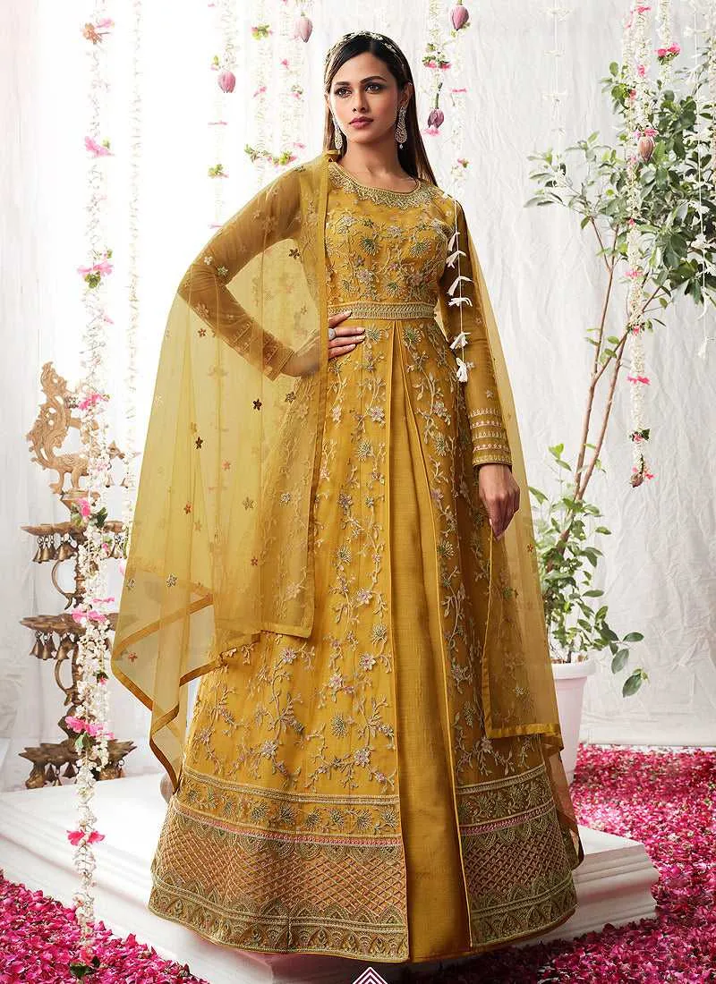 Yellow Heavy Embroidered Designer Kalidar Anarkali Suit